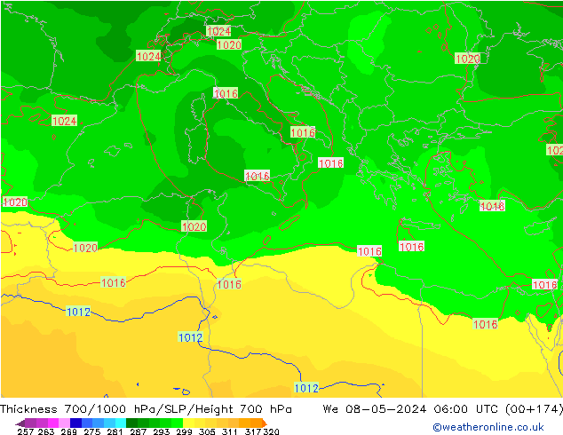 Thck 700-1000 hPa ECMWF We 08.05.2024 06 UTC