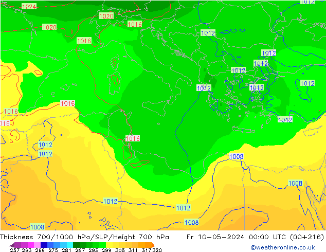 Thck 700-1000 hPa ECMWF pt. 10.05.2024 00 UTC