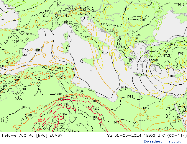 Theta-e 700hPa ECMWF dom 05.05.2024 18 UTC