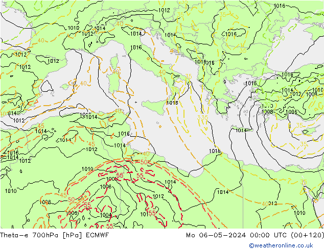 Theta-e 700hPa ECMWF lun 06.05.2024 00 UTC