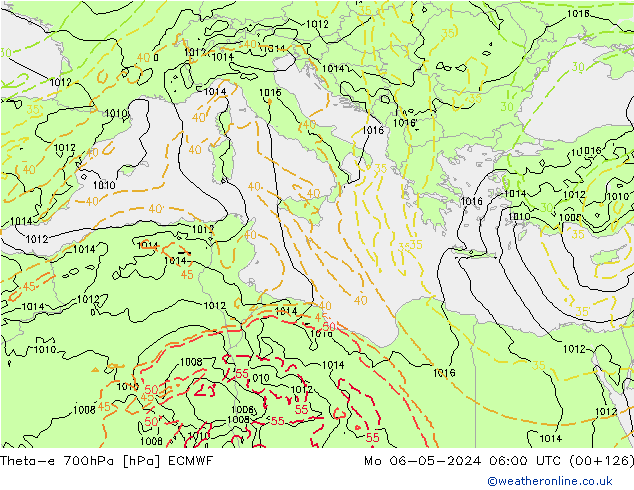 Theta-e 700hPa ECMWF  06.05.2024 06 UTC