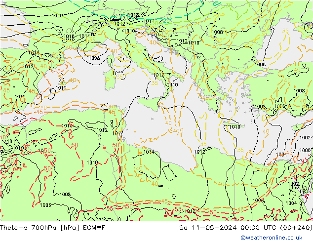 Theta-e 700hPa ECMWF sáb 11.05.2024 00 UTC