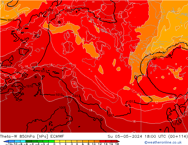 Theta-W 850hPa ECMWF Su 05.05.2024 18 UTC