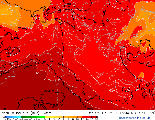 Theta-W 850hPa ECMWF pon. 06.05.2024 18 UTC