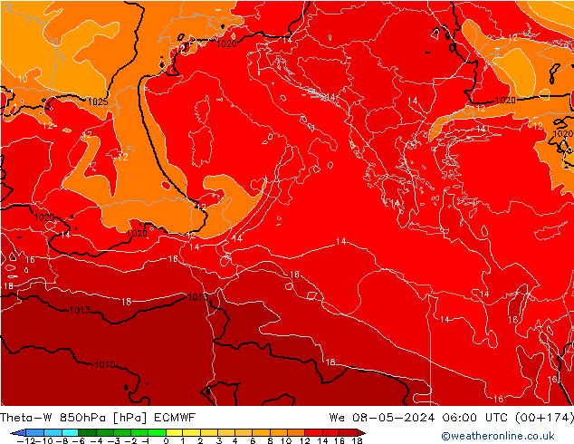 Theta-W 850hPa ECMWF We 08.05.2024 06 UTC