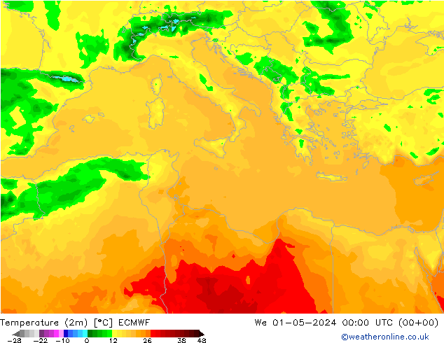 Temperature (2m) ECMWF We 01.05.2024 00 UTC