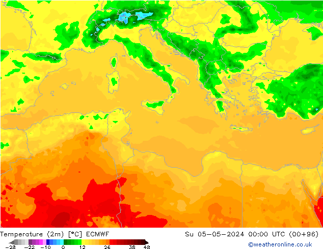 Temperaturkarte (2m) ECMWF So 05.05.2024 00 UTC