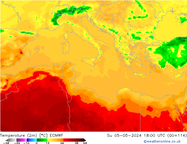 Temperature (2m) ECMWF Su 05.05.2024 18 UTC