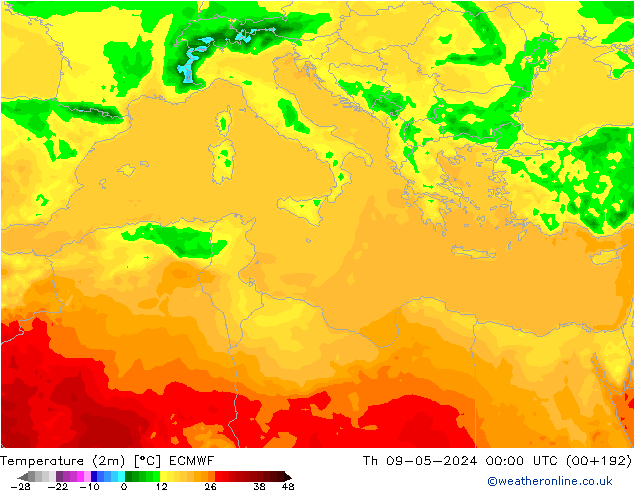 карта температуры ECMWF чт 09.05.2024 00 UTC