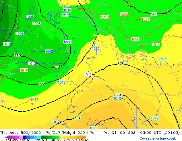 Thck 500-1000hPa ECMWF We 01.05.2024 03 UTC