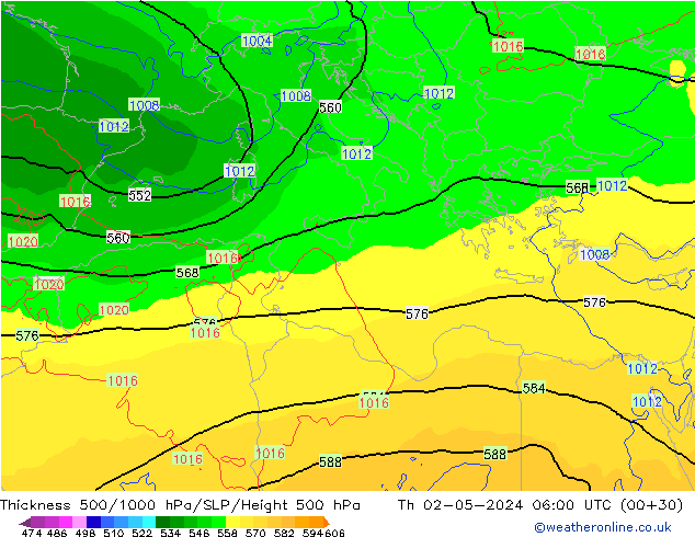 Thck 500-1000hPa ECMWF  02.05.2024 06 UTC