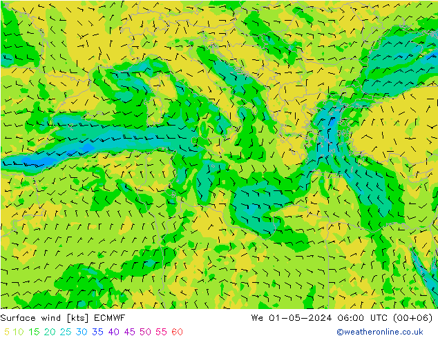 Wind 10 m ECMWF wo 01.05.2024 06 UTC