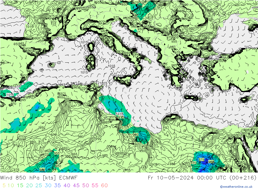 wiatr 850 hPa ECMWF pt. 10.05.2024 00 UTC