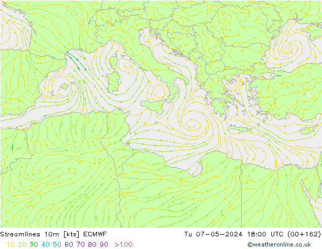 Línea de corriente 10m ECMWF mar 07.05.2024 18 UTC