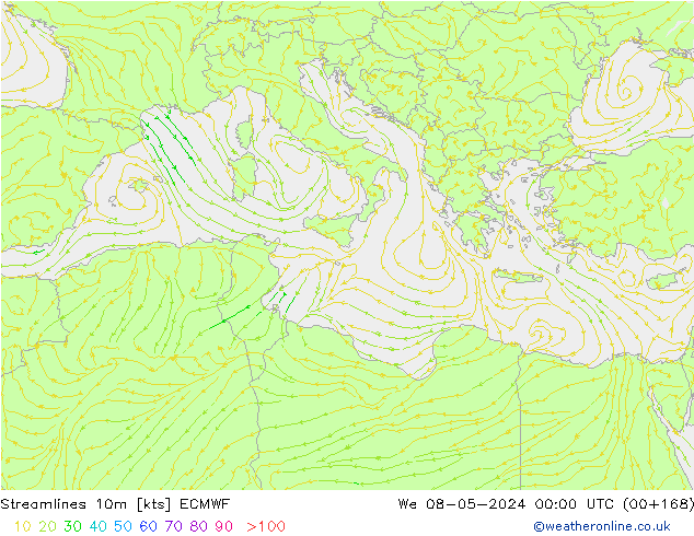 Linia prądu 10m ECMWF śro. 08.05.2024 00 UTC