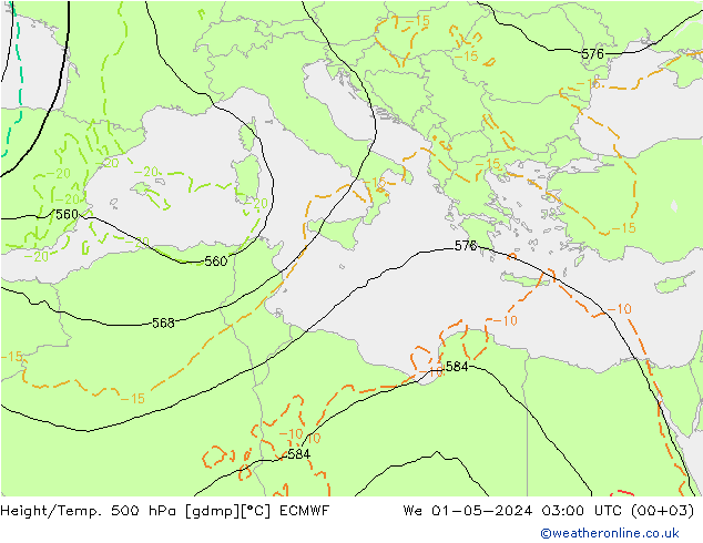 Height/Temp. 500 hPa ECMWF We 01.05.2024 03 UTC