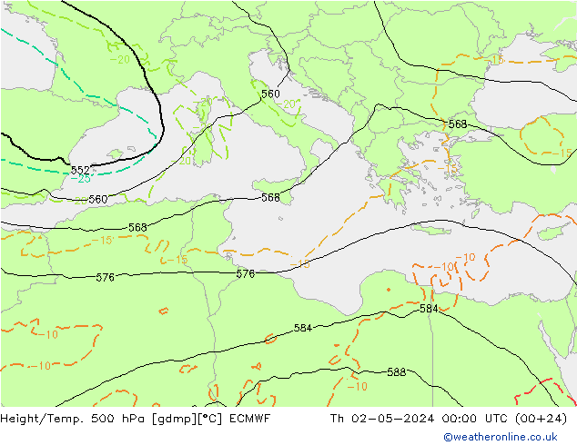 Z500/Rain (+SLP)/Z850 ECMWF jue 02.05.2024 00 UTC