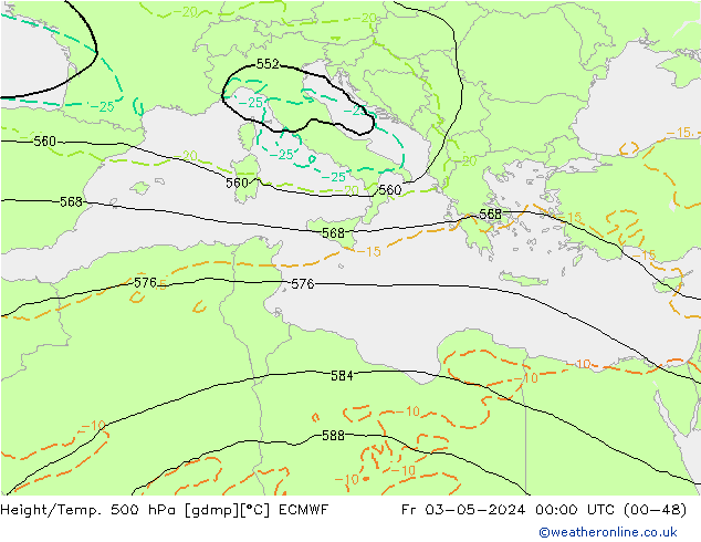 Z500/Rain (+SLP)/Z850 ECMWF Sex 03.05.2024 00 UTC