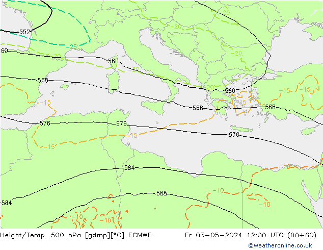 Z500/Rain (+SLP)/Z850 ECMWF Fr 03.05.2024 12 UTC