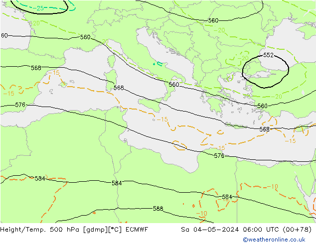 Height/Temp. 500 hPa ECMWF so. 04.05.2024 06 UTC