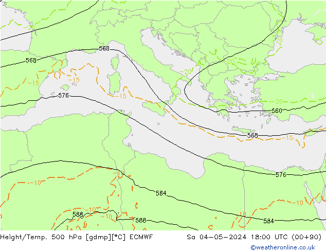 Z500/Rain (+SLP)/Z850 ECMWF Sáb 04.05.2024 18 UTC