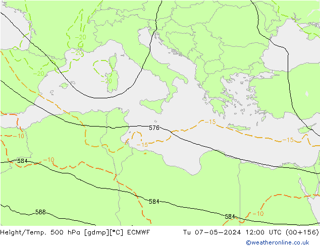 Z500/Yağmur (+YB)/Z850 ECMWF Sa 07.05.2024 12 UTC