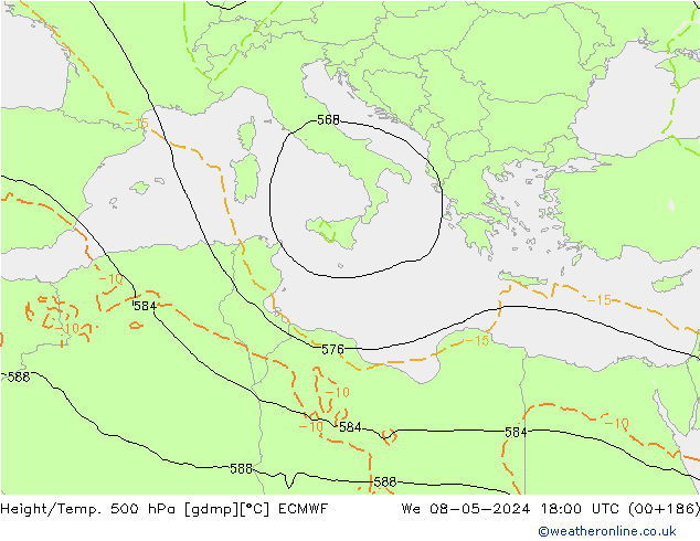 Z500/Regen(+SLP)/Z850 ECMWF wo 08.05.2024 18 UTC