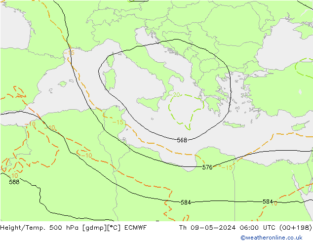 Z500/Rain (+SLP)/Z850 ECMWF czw. 09.05.2024 06 UTC