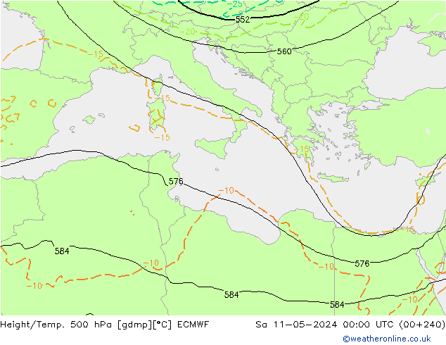 Height/Temp. 500 hPa ECMWF sab 11.05.2024 00 UTC