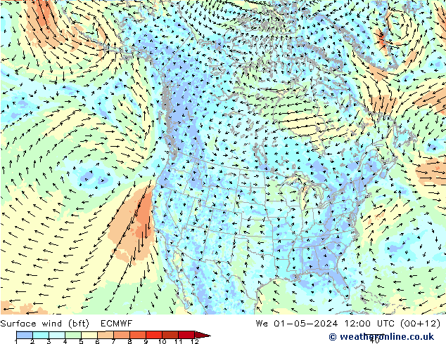 Bodenwind (bft) ECMWF Mi 01.05.2024 12 UTC