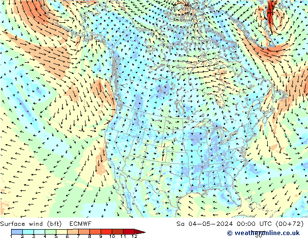 Rüzgar 10 m (bft) ECMWF Cts 04.05.2024 00 UTC