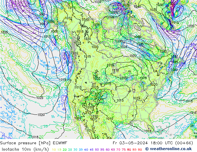 Isotachs (kph) ECMWF пт 03.05.2024 18 UTC