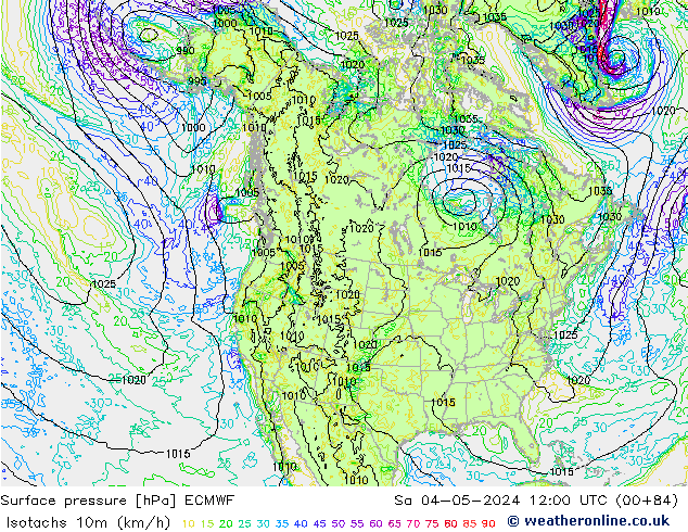 Isotachen (km/h) ECMWF Sa 04.05.2024 12 UTC