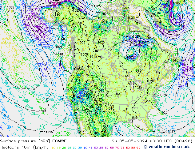 Isotachs (kph) ECMWF Su 05.05.2024 00 UTC