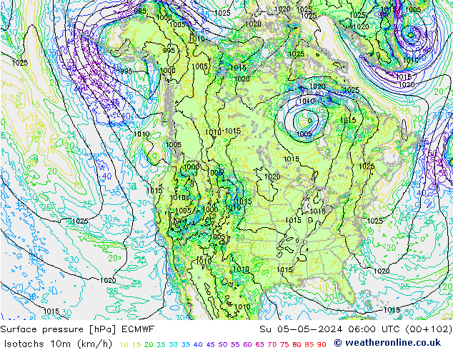 Isotachs (kph) ECMWF Dom 05.05.2024 06 UTC