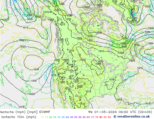 Isotachen (mph) ECMWF wo 01.05.2024 06 UTC