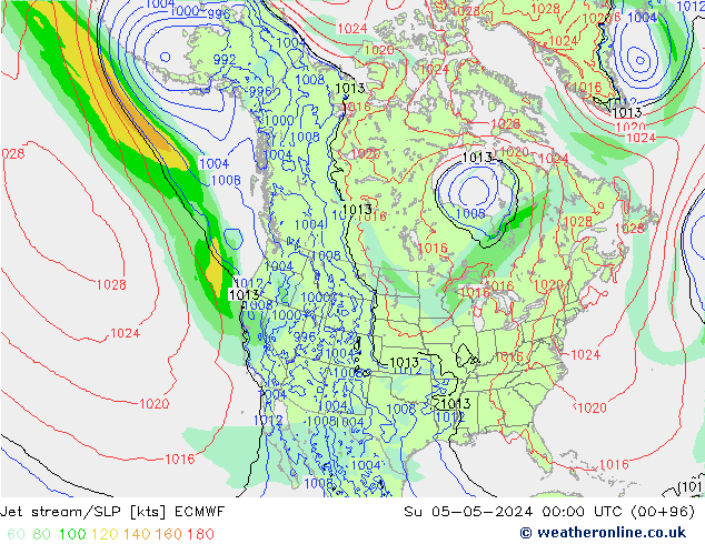 Jet stream/SLP ECMWF Su 05.05.2024 00 UTC