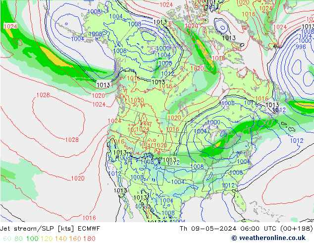 Jet stream/SLP ECMWF Th 09.05.2024 06 UTC