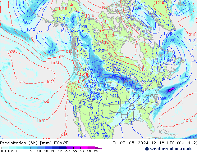 Z500/Rain (+SLP)/Z850 ECMWF Út 07.05.2024 18 UTC