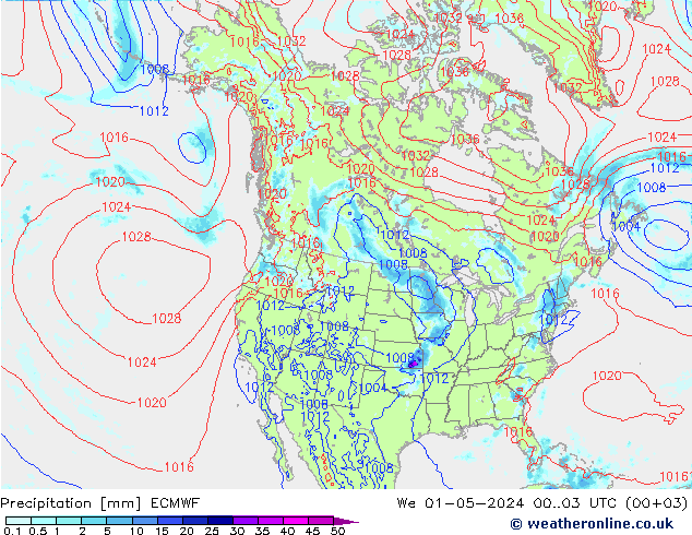 Precipitazione ECMWF mer 01.05.2024 03 UTC