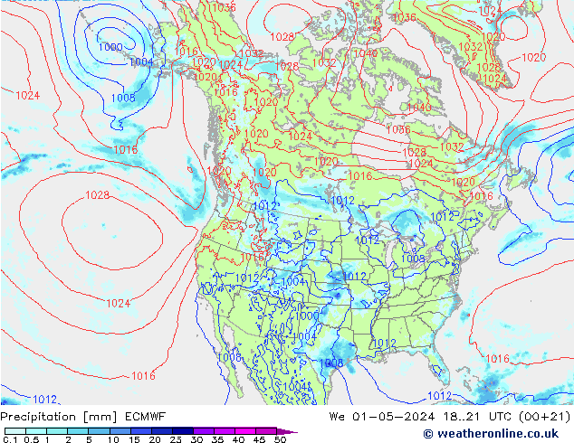 Precipitation ECMWF We 01.05.2024 21 UTC