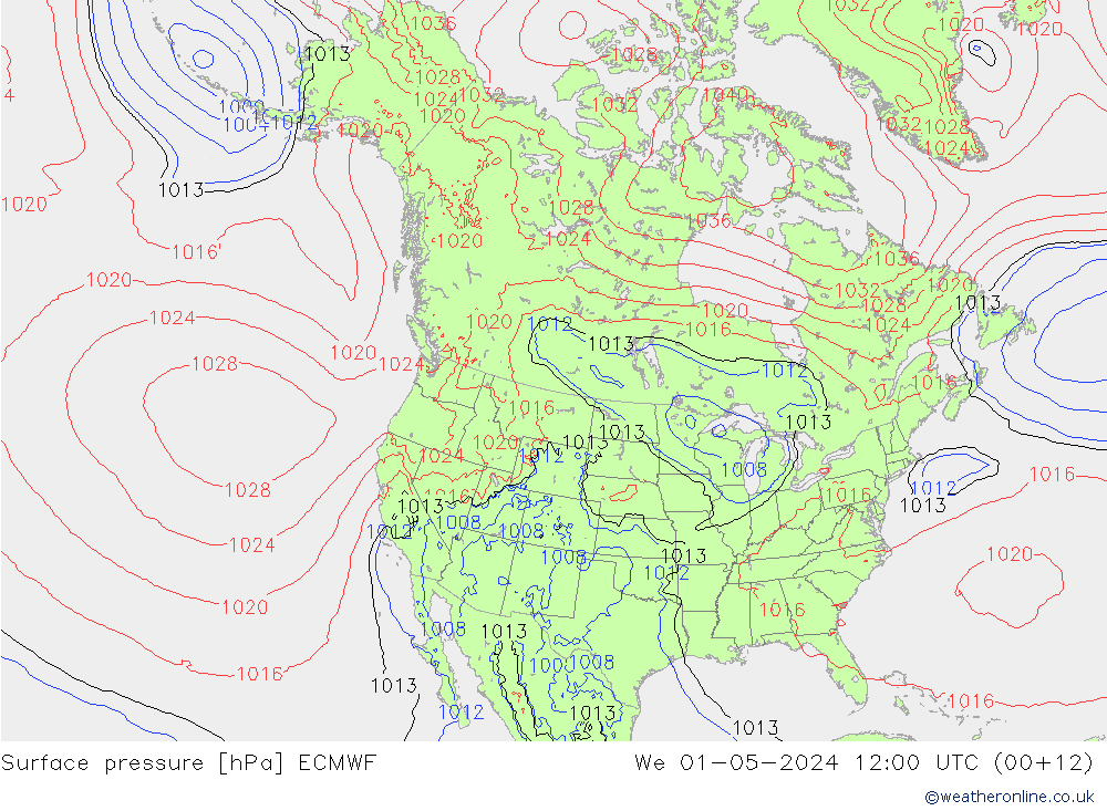 Pressione al suolo ECMWF mer 01.05.2024 12 UTC