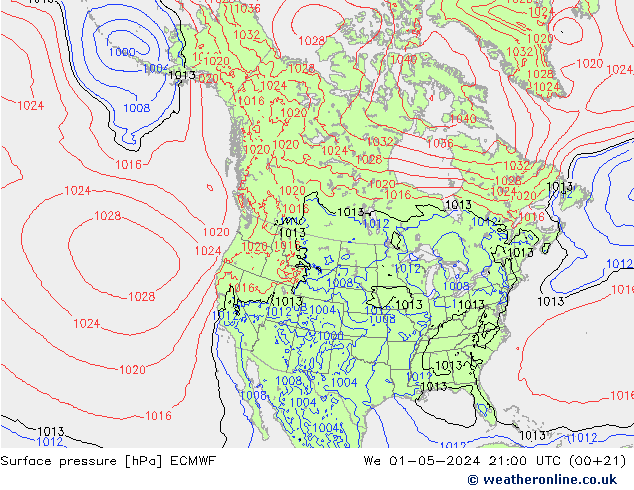 Bodendruck ECMWF Mi 01.05.2024 21 UTC