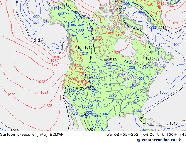 Luchtdruk (Grond) ECMWF wo 08.05.2024 06 UTC