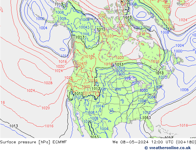 Presión superficial ECMWF mié 08.05.2024 12 UTC