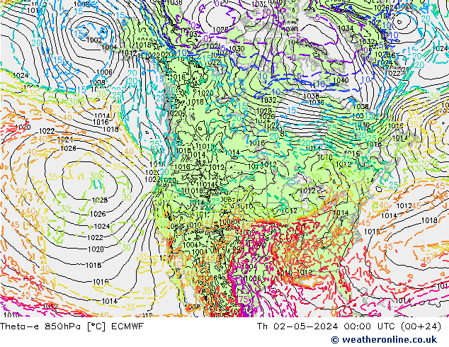 Theta-e 850гПа ECMWF чт 02.05.2024 00 UTC