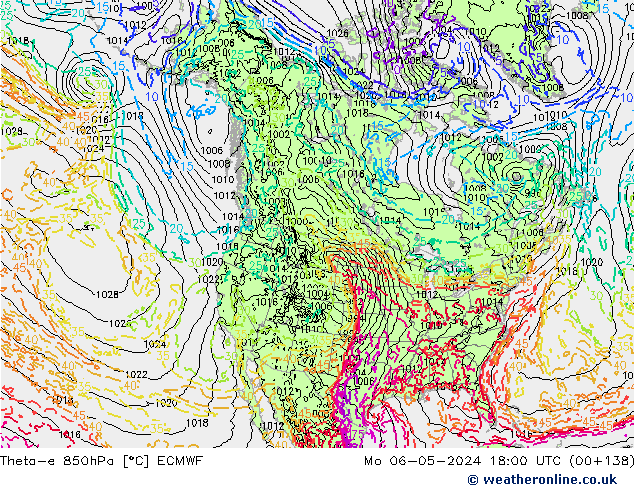 Theta-e 850hPa ECMWF Mo 06.05.2024 18 UTC