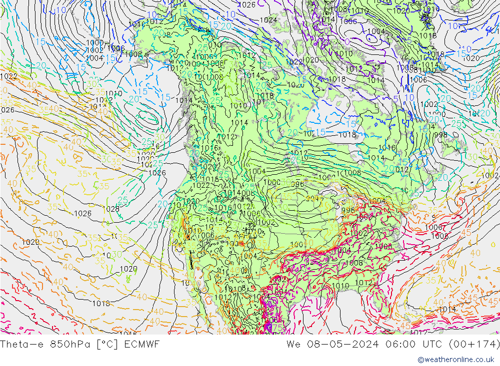 Theta-e 850hPa ECMWF We 08.05.2024 06 UTC