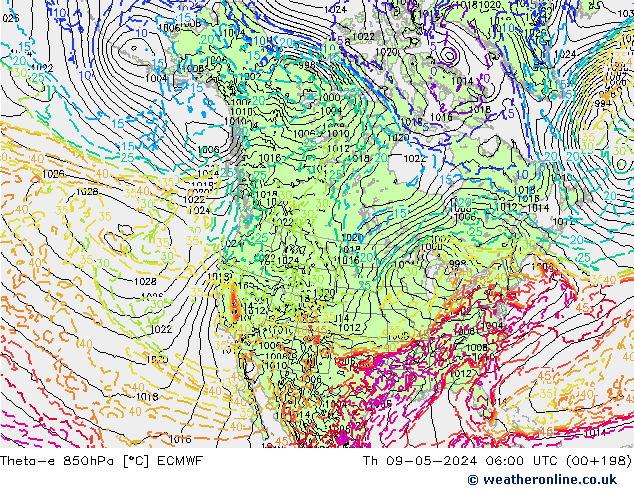 Theta-e 850hPa ECMWF Th 09.05.2024 06 UTC