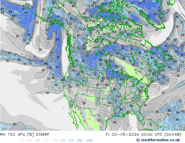 RH 700 гПа ECMWF пт 03.05.2024 00 UTC